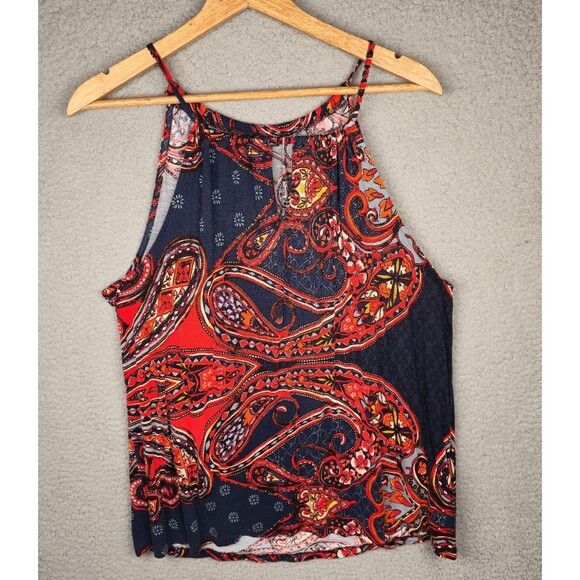 LASCANA Tops - Lascana for Venus Paisley Tank Top Red Navy Sleeveless Keyhole Neck Boho Summer